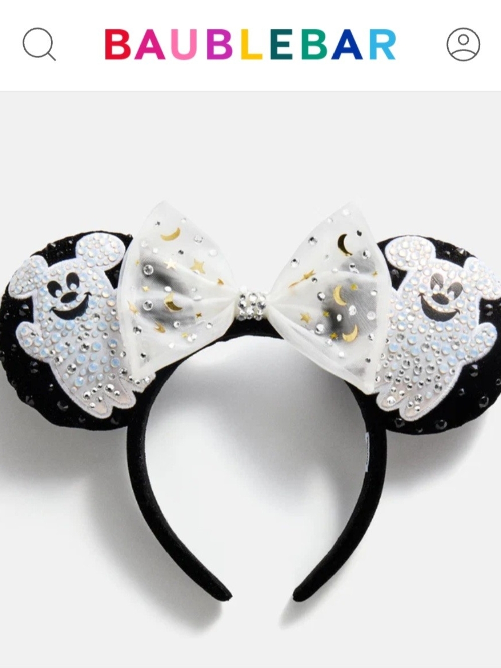 BaubleBar Ghost Mouse Ear Headband in Black, White & Gold